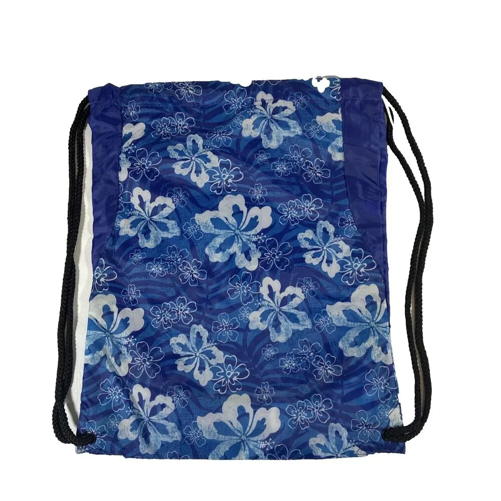 Port Authority Blue Hibiscus Floral Drawstring Backpack Cinch Sack Bag 13.5x17.5